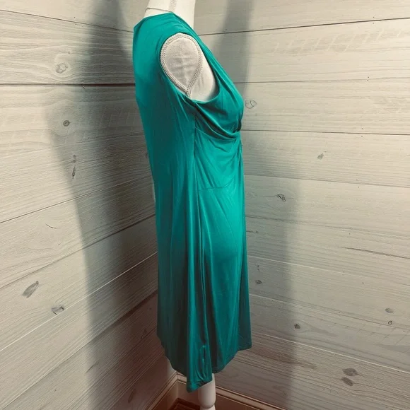 Ellen Tracy Blue Green Gathered Center Dress 8 FREE SHIP - Picture 2 of 5